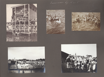 222558 Bladzijde uit een fotoalbum met foto's van uitstapjes van leden van de Utrechtse Arbeiders Gymnastiekvereniging ...